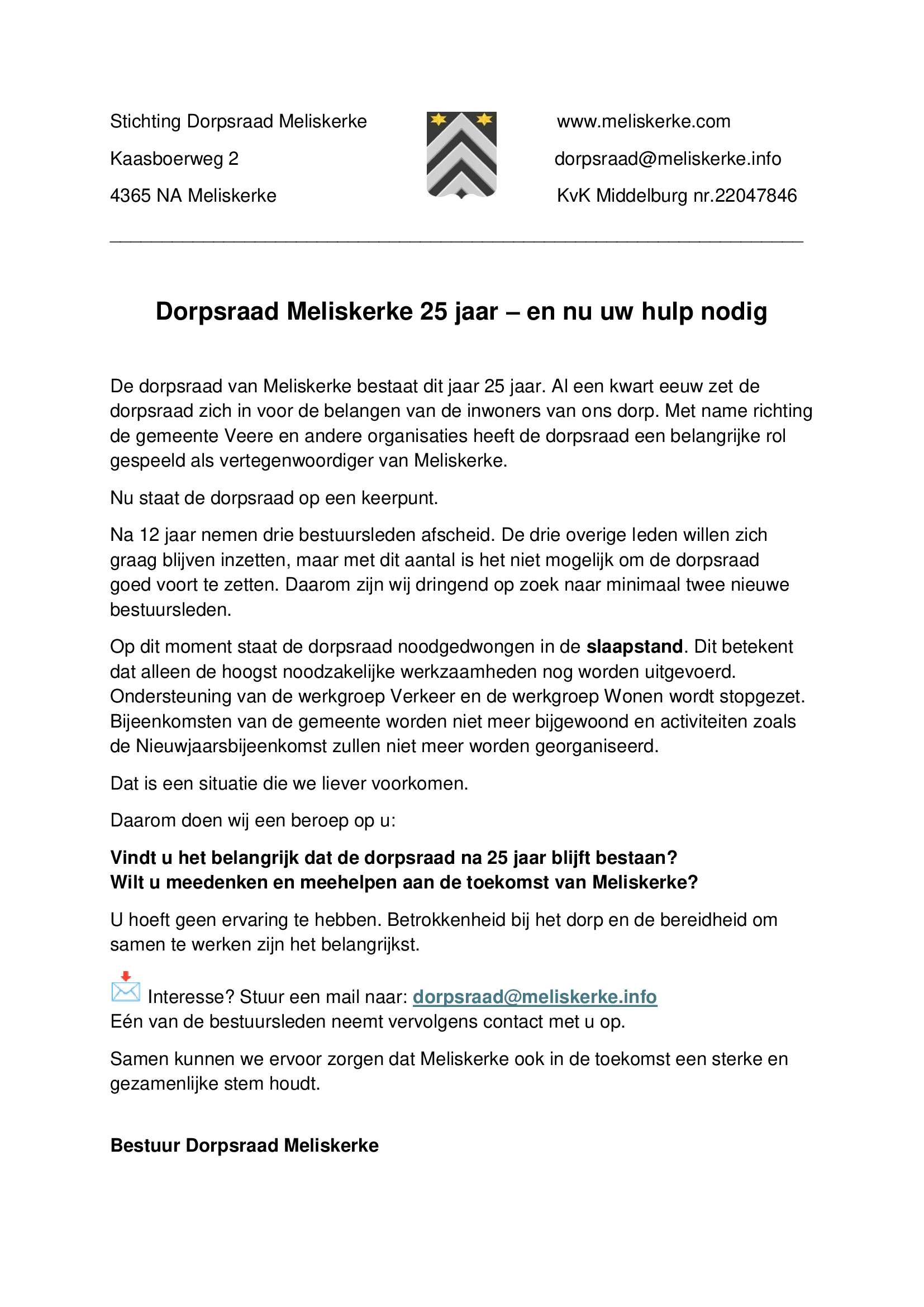 Stichting Dorpsraad Meliskerke Bestuursleden